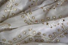 120 Grams Gold Sequins and ZigZag Thread Embroidery on Dyeable Viscose Georgette Fabric 44inch